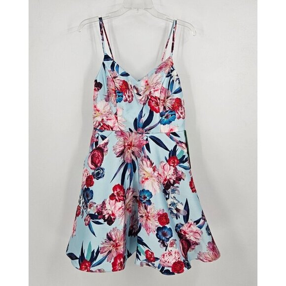 Dresses & Skirts - New City Triangles Jr Sz 11 Sky Blue Floral Dress Tulle Edged Attached Slip